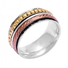 925 Sterling Silver Plain Handcrafted Designer Gold Plated Spinner Ring