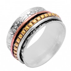 Fashionable Plain Designer 925 Sterling Silver Gold Plated Spinner Ring