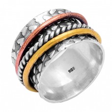 Latest Plain Handmade Designer 925 Sterling Silver Gold Plated Spinner Ring