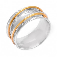 925 Sterling Solid Silver Plain Designer Gold Plated Spinner Ring Jewelry