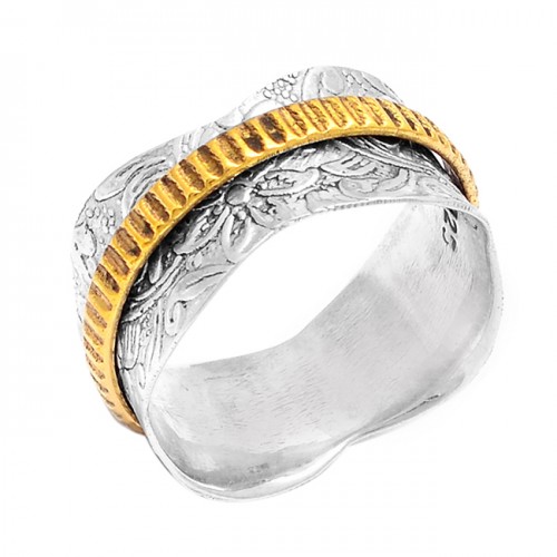925 Sterling Silver Plain Handmade Gold Plated Spinner Ring Jewelry