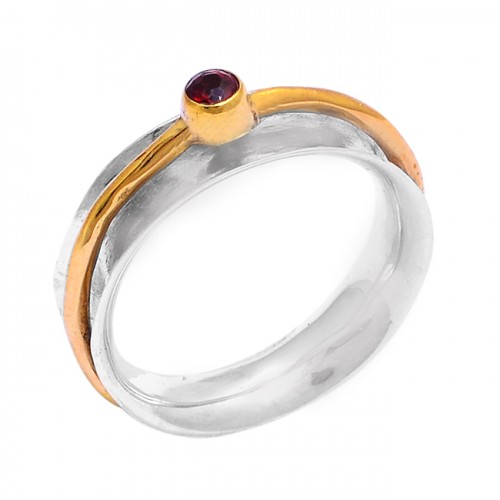 Round Shape Garnet Gemstone 925 Sterling Silver Gold Plated Ring Jewelry