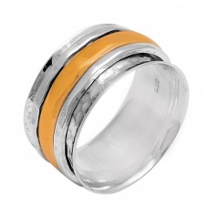 925 Sterling Silver Plain Hammered Designer Gold Plated Ring Jewelry