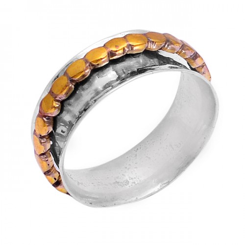 925 Sterling Silver Plain Stylish Designer Gold Plated Spinner Ring Jewelry