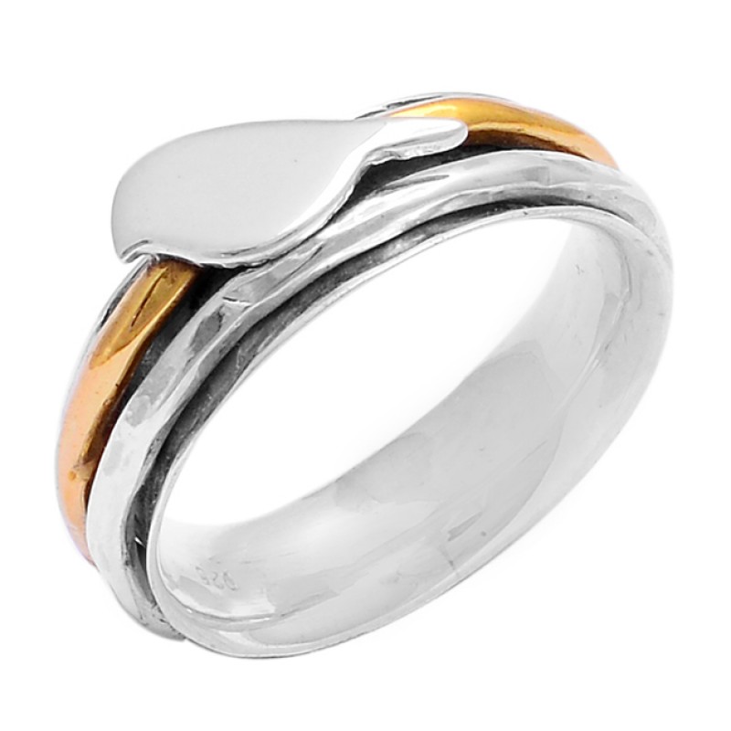 
									925 Sterling Solid Silver Plain Designer Gold Plated Spinner Ring Jewelry