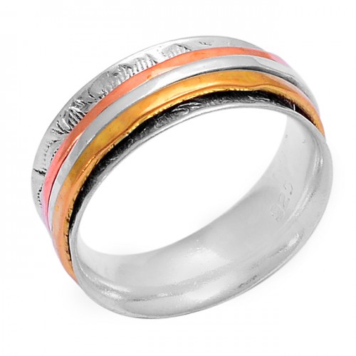 925 Sterling Solid Silver Plain Designer Gold Plated Spinner Ring Jewelry
