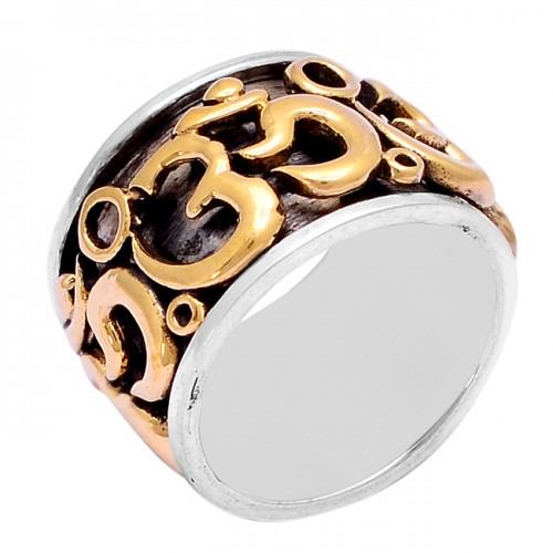 Handmade "OM" Plain Designer 925 Sterling Silver Gold Plated Ring Jewelry