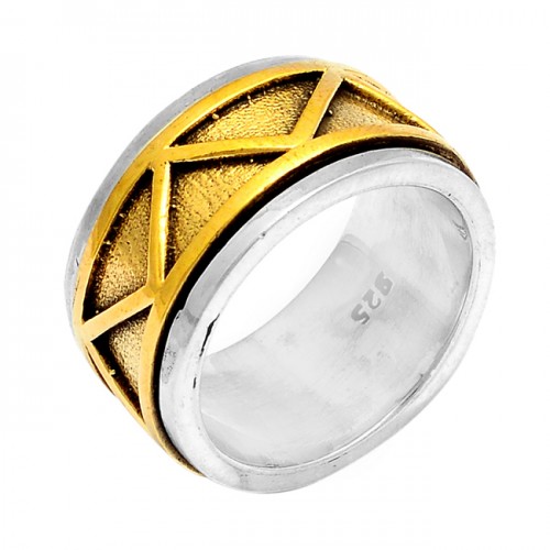 Stylish Plain Designer 925 Sterling Silver Gold Plated Ring Jewellery