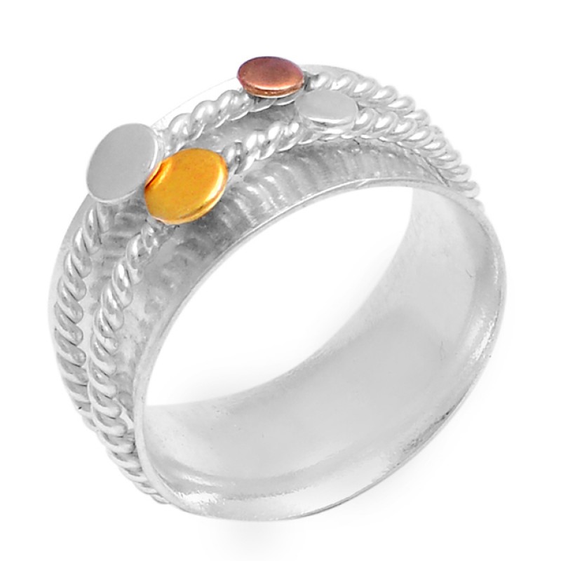 
									925 Sterling Solid Silver Plain Designer Gold Plated Spinner Ring Jewellery