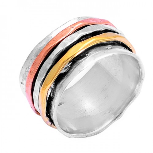 Plain Designer 925 Sterling Solid Silver Gold Plated Spinner Ring Jewellery