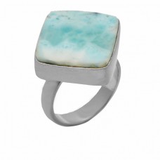 Cushion Shape Larimar Gemstone 925 Sterling Silver Gold Plated Ring Jewelry