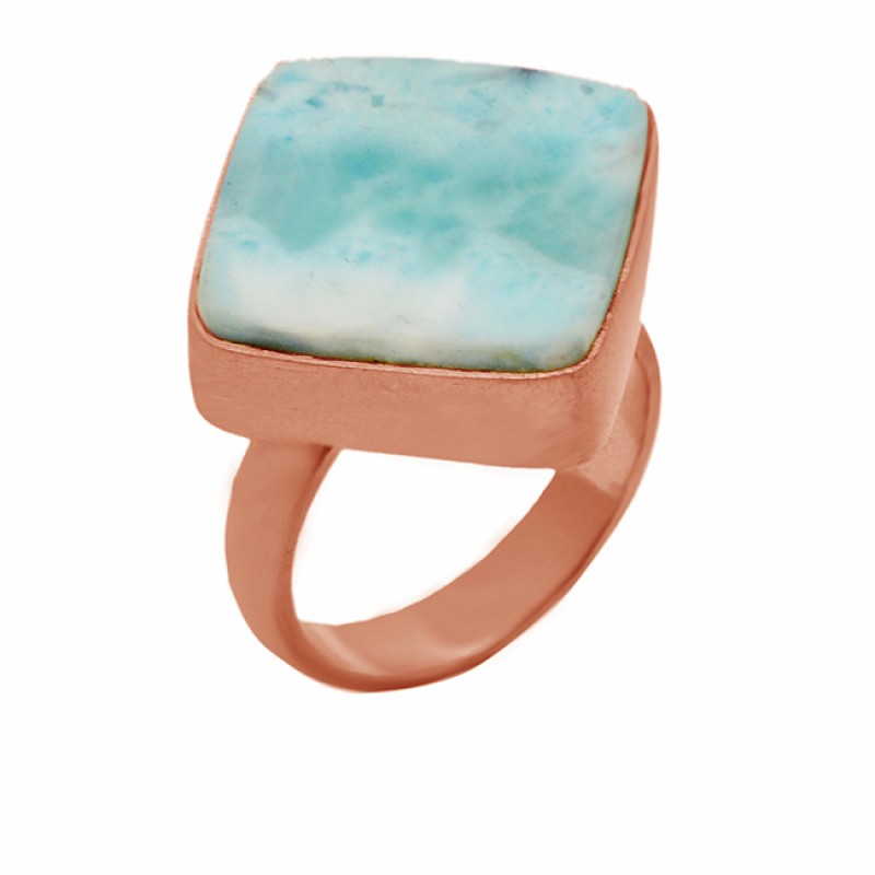 Cushion Shape Larimar Gemstone 925 Sterling Silver Gold Plated Ring Jewelry