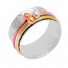 925 Sterling Silver Plain Designer Gold Plated Unique Spinner Ring Jewelry