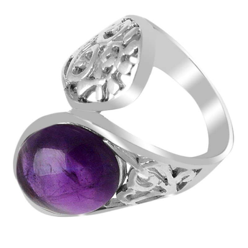 Designer Oval Cabochon Amethyst Gemstone 925 Sterling Silver Ring Jewelry