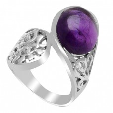 Designer Oval Cabochon Amethyst Gemstone 925 Sterling Silver Ring Jewelry