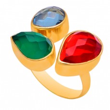 Oval Pear Shape Gemstone 925 Sterling Silver Gold Plated Designer Ring
