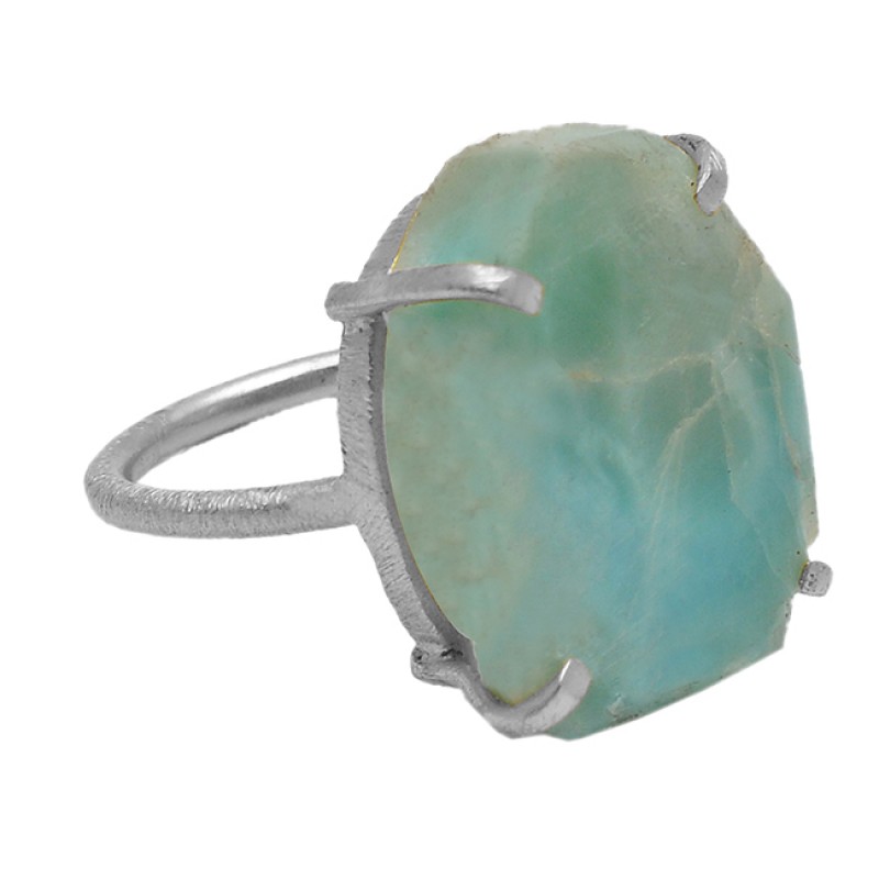 Fancy Shape Larimar Gemstone 925 Sterling Silver Gold Plated Prong Setting Ring