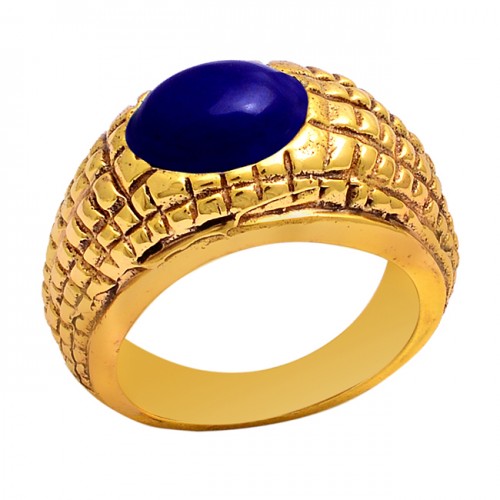 Oval Shape Lapis Lazuli Gemstone 925 Sterling Silver Gold Plated Ring jewelry