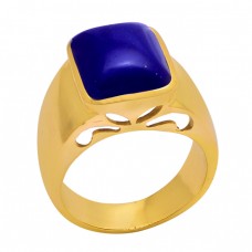 Cabochon Rectangle Shape Lapis Lazuli Gemstone 925 Silver Ring Jewelry