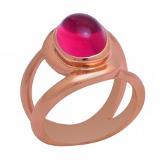 Cabochon Oval Shape Pink Tourmaline Quartz Gemstonen 925 Silver Ring
