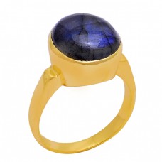 Round Shape Labradorite Gemstone 925 Sterling Silver Gold Plated Ring