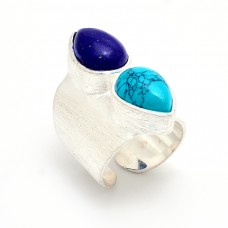 Pear Shape Lapis Turquoise Gemstone 925 Sterling Solid Silver Ring Jewelry