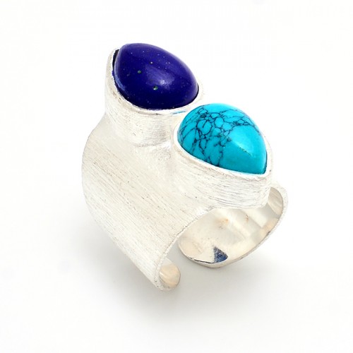 Pear Shape Lapis Turquoise Gemstone 925 Sterling Solid Silver Ring Jewelry