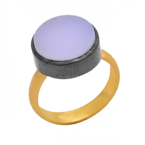 Round Shape Aqua Chalcedony Gemstone 925 Sterling Silver Ring Jewelry