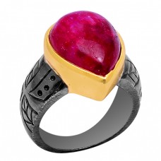 Pear Shape Ruby Gemstone 925 Sterling Silver Black Rhodium Ring Jewelry