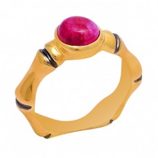 Round Shape Ruby Gemstone 925 Sterling Silver Gold Plated Ring Jewelry