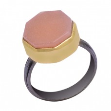 Six Corner Shape Chalcedony Gemstone 925 Sterling Silver Black Rhodium Ring