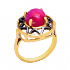 925 Sterling Silver Round Shape Ruby Gemstone Gold Plated Ring Jewelry