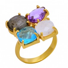 Prong Setting Round Sqaure Pear Shape Gemstone 925 Silver Gold Plated Ring