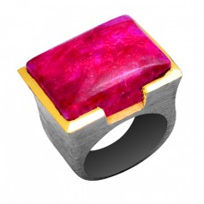 Rectangle Shape Ruby Gemstone 925 Sterling Silver Black Rhodium Ring