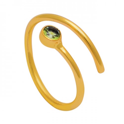 Round Shape Peridot Gemstone 925 Sterling Silver Gold Plated Designer Ring