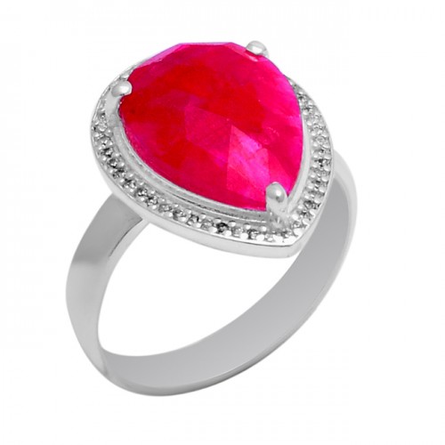 Pear Shape Ruby Gemstone 925 Sterling Solid Silver Ring Jewellery