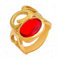 Oval Shape Fanta Quartz Gemstone 925 Sterling Silver Gold Plated Ring