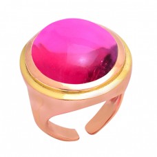 925 Sterling Silver Pink Tourmaline Quartz Gemstone Gold Plated Ring