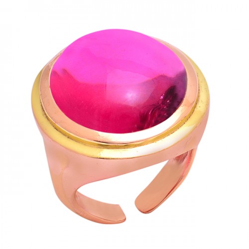 925 Sterling Silver Pink Tourmaline Quartz Gemstone Gold Plated Ring