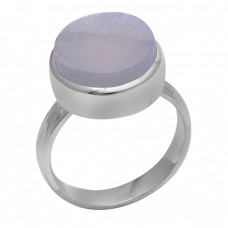 Round Shape Aqua Chalcedony Gemstone 925 Sterling Silver Ring Jewelry