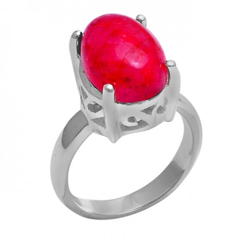 Cabochon Oval Shape Ruby Gemstone 925 Sterling Silver Ring Jewelry