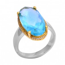 Faceted Oval Shape Blue Topaz Gemstone 925 Sterling Silver Ring Jewelry