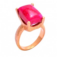 925 Sterling Silver Rectangle Shape Ruby Gemstone Rose Gold Plated Ring