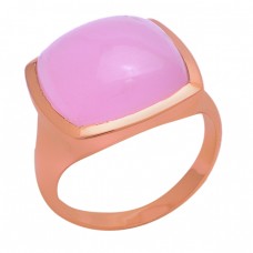 Square Shape Rose Chalcedony Gemstone 925 Silver Rose Gold Plated Ring