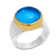 Round Shape Tanzanite Quartz Gemstone 925 Silver Gold Plated Ring