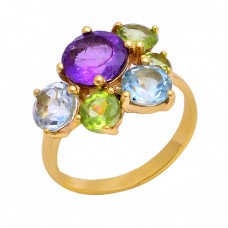 Amethyst Blue Topaz Peridot Gemstone 925 Sterling Silver Gold Plated Ring