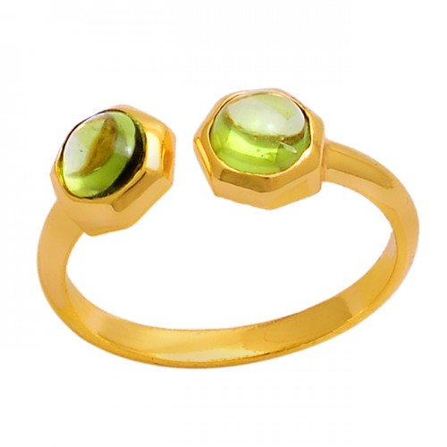 Round Shape Peridot Gemstone 925 Sterling Silver Gold Plated Ring