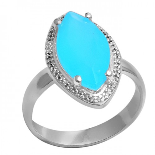 Marquise Shape Aqua Chalcedony Gemstone 925 Silver Cocktail Ring 