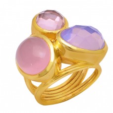 925 Sterling Silver Round Oval Shape Gemstone Gold Plated Ring Jewelry