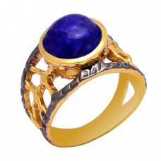 925 Sterling Silver Lapis Lazuli Gemstone Gold Plated Designer Ring 